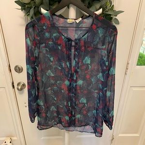 Mudd Sheer Patterned Top LS M